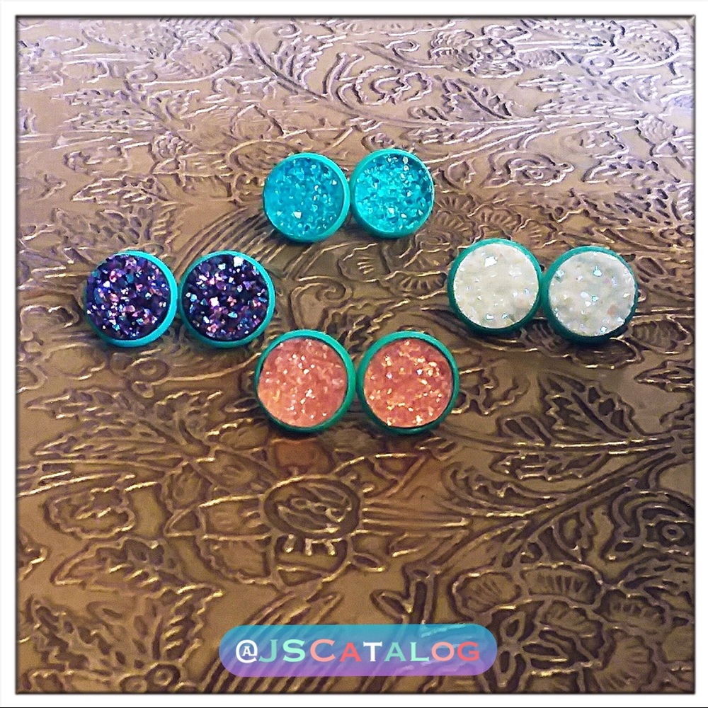 4 x Druzy on Turquoise Stud Earrings